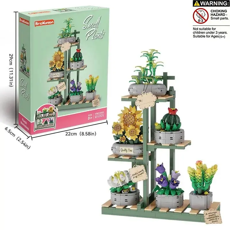 873pcs Succulent Plant Building Block Set, Display Stand Included, Fun Creative DIY Toy, Desktop Decoration & Craft Kit, Creative Building Blocks