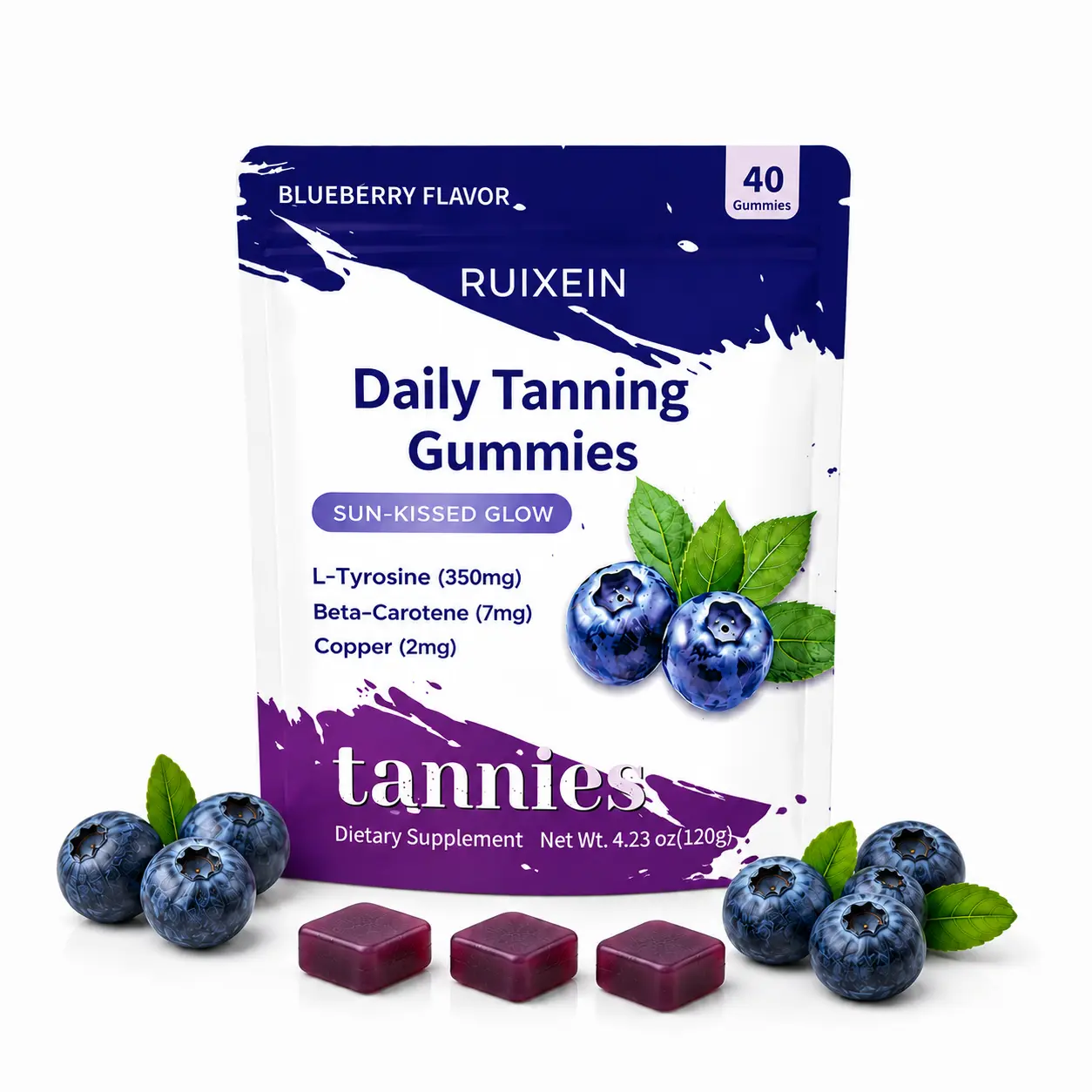 Tanning Gummies: Blueberry-Flavored Dietary Supplement (40 Count). Daily Tanning Support—An Essential for Achieving and Maintaining a Healthy Bronze or Wheat-Toned Complexion.
