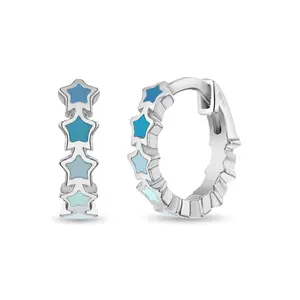 Star 9mm Toddler / Kids Earrings Hoop Multicolored Enamel - Sterling Silver