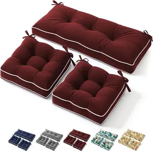 Heavy Duty Outdoor Wicker Chair Cushions 3 Pieces Set with Piping, Waterproof & UV Protected Thickened Patio Wicker Furniture Chair Cushion, 1 Loveseat and 2 U-Shape Wickers Cushions, Red