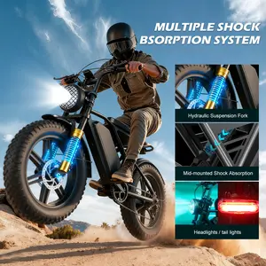 Mountain Off-Road Electric Bike — 1000W high-power motor, 24-27 miles range, 48V 20Ah large-capacity battery, 20-inch off-road wide tires, hydraulic disc brakes, APP-controlled variable speed, ideal for suburban adventures and urban commuting. outdoorfun