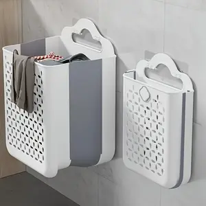 1 foldable storage basket, Collapsible storage basket, a wall-mounted extendable storage basket that saves space, it can be hung on the wall or placed on the floor, and is used to store toys, bathroom accessories, Laundry Hamper Basket, Clothes Baskets
