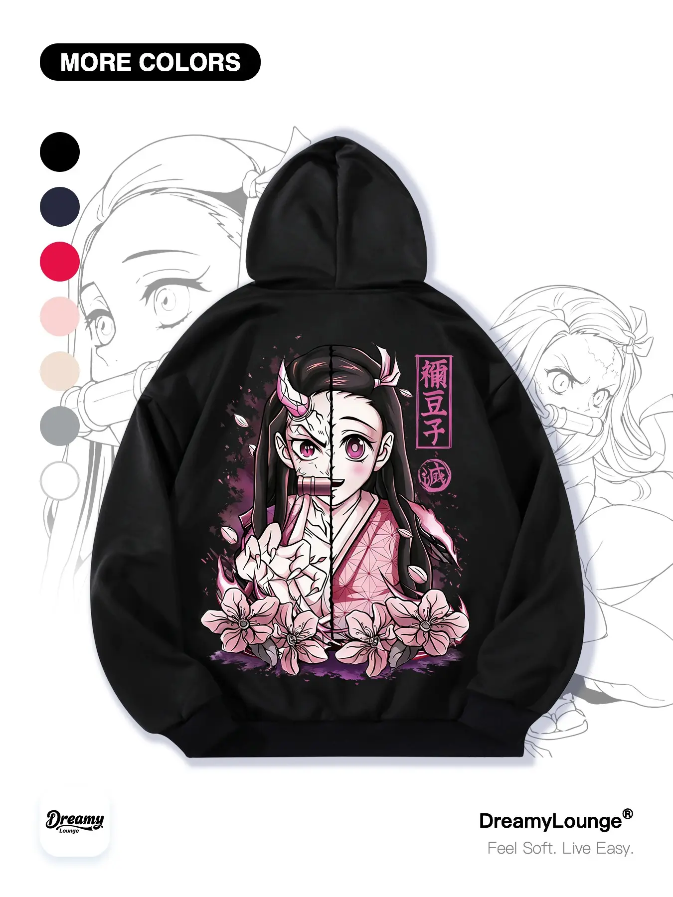 Demon Slayer Muzan Kibutsuji Graphic Print Loose Long Sleeve Hoodie with Pockets, Perfect for Home Wear or Daily Use, Casual Fitted Style Tops