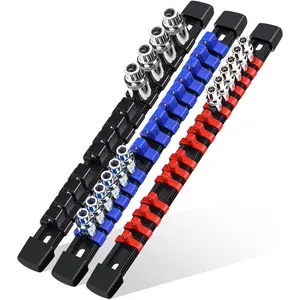 3- Socket Organizer Rail Set,  Holder, Heavy-Duty Rack Kit - 1/4", 3/8", 1/2" Sizes - Ideal for Tool Storage