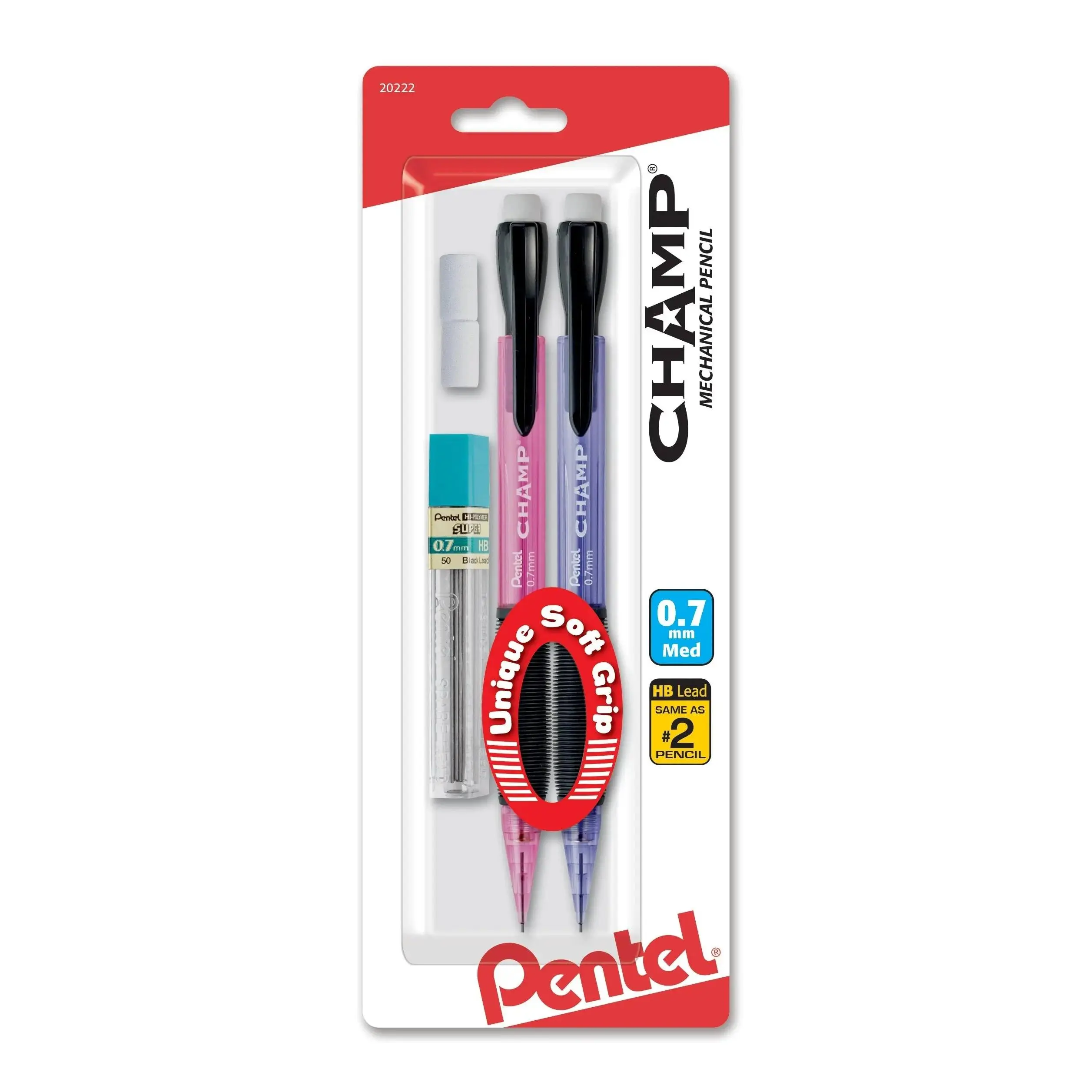 Pentel CHAMP Mechanical Pencil with Lead and (2) Eraser Refills, 2-Pk