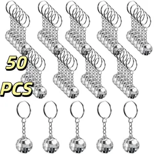 50pcs Mini Disco Ball Keychain Bulk Disco Ball Party Favors Sliver Disco For 70s 80s Decorations Mardi Gras Supplies