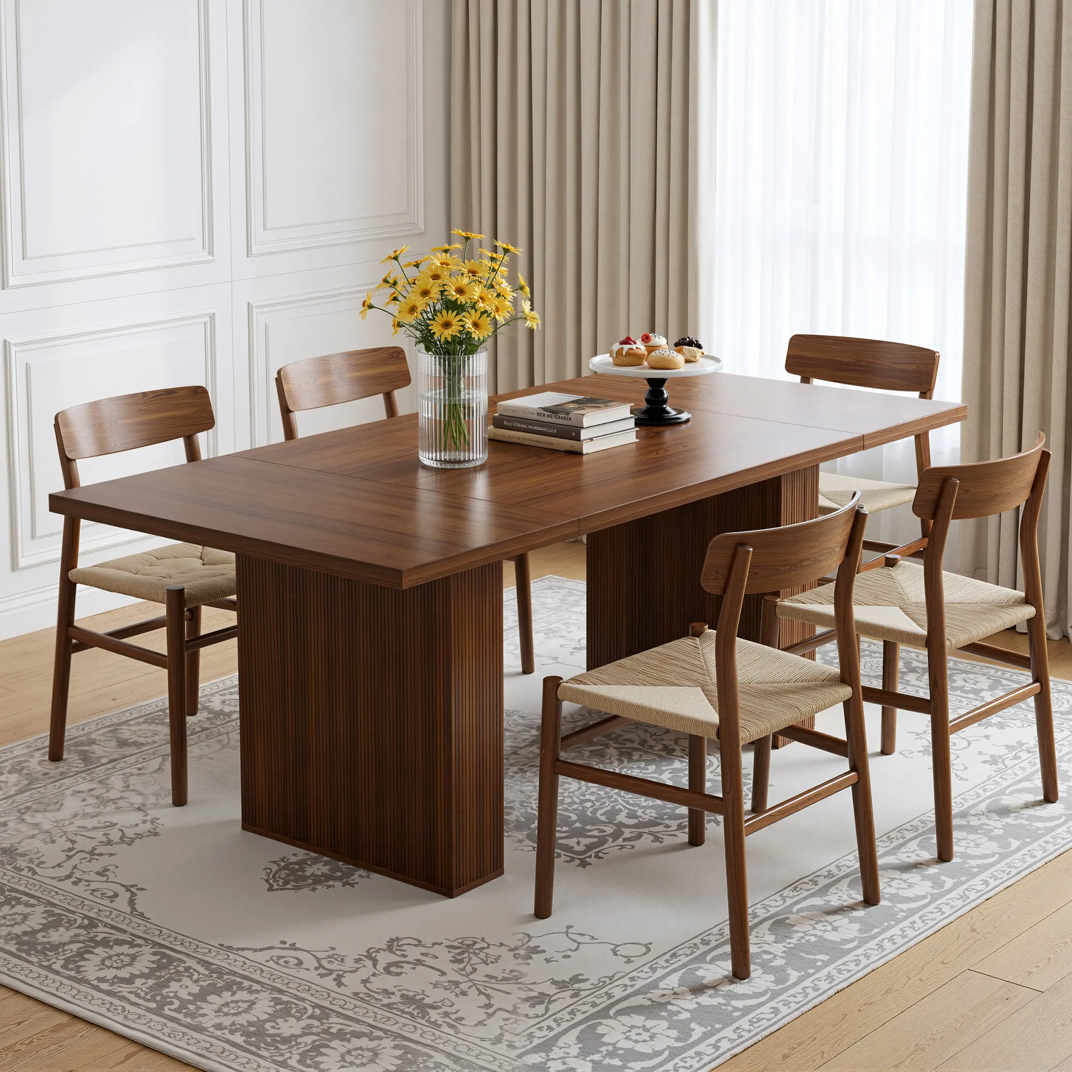 78-Inch Rectangular Modern Farmhouse Dining Table with Groove Base & Grooved Wood-Strip, Indoor Furniture for 6-8 People, Ideal for Dining Room Gatherings, Modern Farmhouse Decor