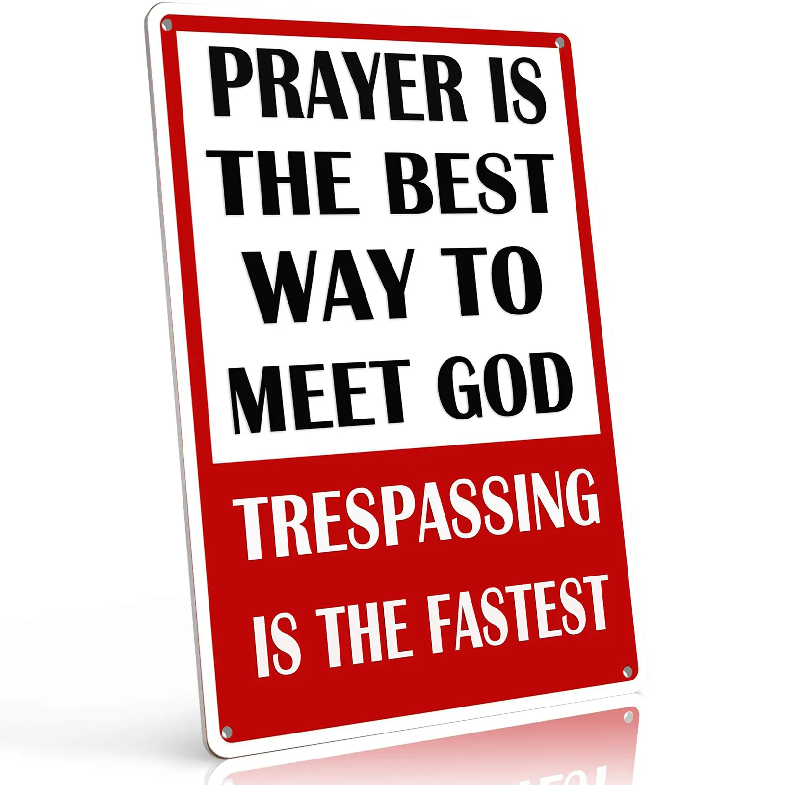 12x8 in Aluminum Metal Sign - "Prayer Is Fastest Way To Meet God Trespassing" Bold Patriotic Christian Wall Decor, Aluminum-Based, Metal-Toned, Crafted Home Sign for Entryway, Retro Gift for Patriots, Aluminum-Based Home Signs, Metal-Toned Home Signs