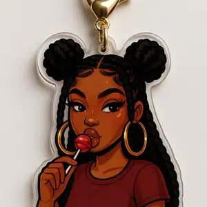 Red Rose Braids Black Girl Braids Keychain, Rose Lollipop Bag Charm, Melanin Acrylic Purse Charm, Cute Gift for Black Women
