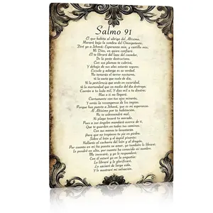 Vintage Rustic Aluminium "Salmo 91" Spanish Psalm Sign - 8x12in Christian Religious Home Decor, Church Gift Wall Plaque