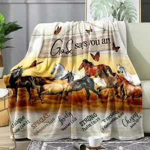 LUVIVIHOME Horse Throw Blanket, Butterfly Rustic Western Blanket for Horse Lovers, Cozy Soft Fuzzy Fluffy Warm Plush Flannel Fleece Blanket for Couch, Sofa, Motivational Inspirational Gifts, 50"x60"