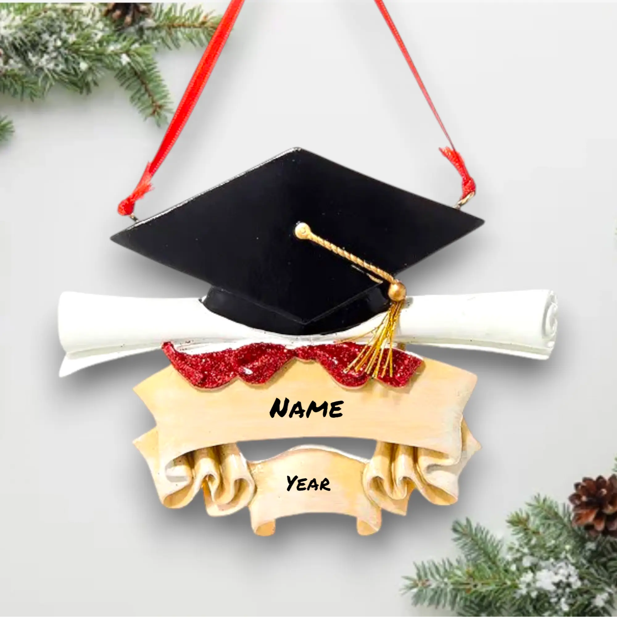 Personalized Graduate Christmas Ornament – Custom Graduation Cap & Diploma Ornament with Name & Year – Graduation Keepsake – Noel Box