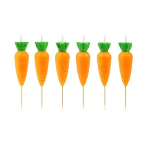 GARDEN PARTY Carrot Candles Set of 6 Farm-Fresh Flair for Cakes Cupcakes and Desserts 2.4" Tall with Wooden Picks