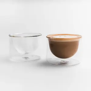 FLUR Latte Glasses (Set of 2) – Perfect for Latte Art, Lattes, Cappuccinos, Affogatos & Flat Whites – Double-Walled Borosilicate Glass – Handmade, Lightweight & Durable – 7oz