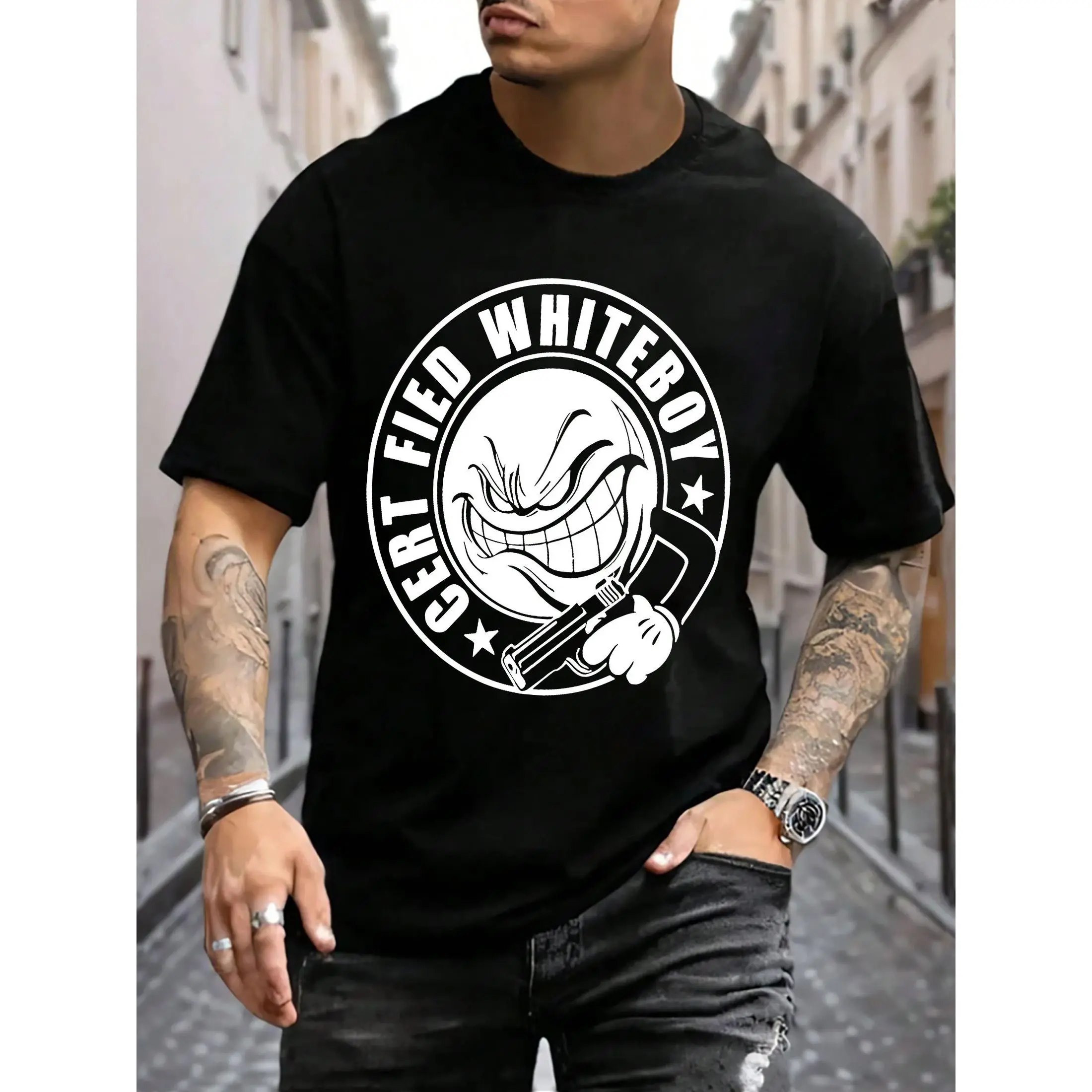 Men'S T-Shirt, CERT FIED WHITEBOY T-Shirt, Urban Casual Short Sleeved Round Neck T-Shirt, Suitable for Summer, Spring, And Autumn, Men'S Summer Clothing T-Shirt, Gift Top, Holiday T-Shirt, Moderate Thickness, Unisex T-Shirt
