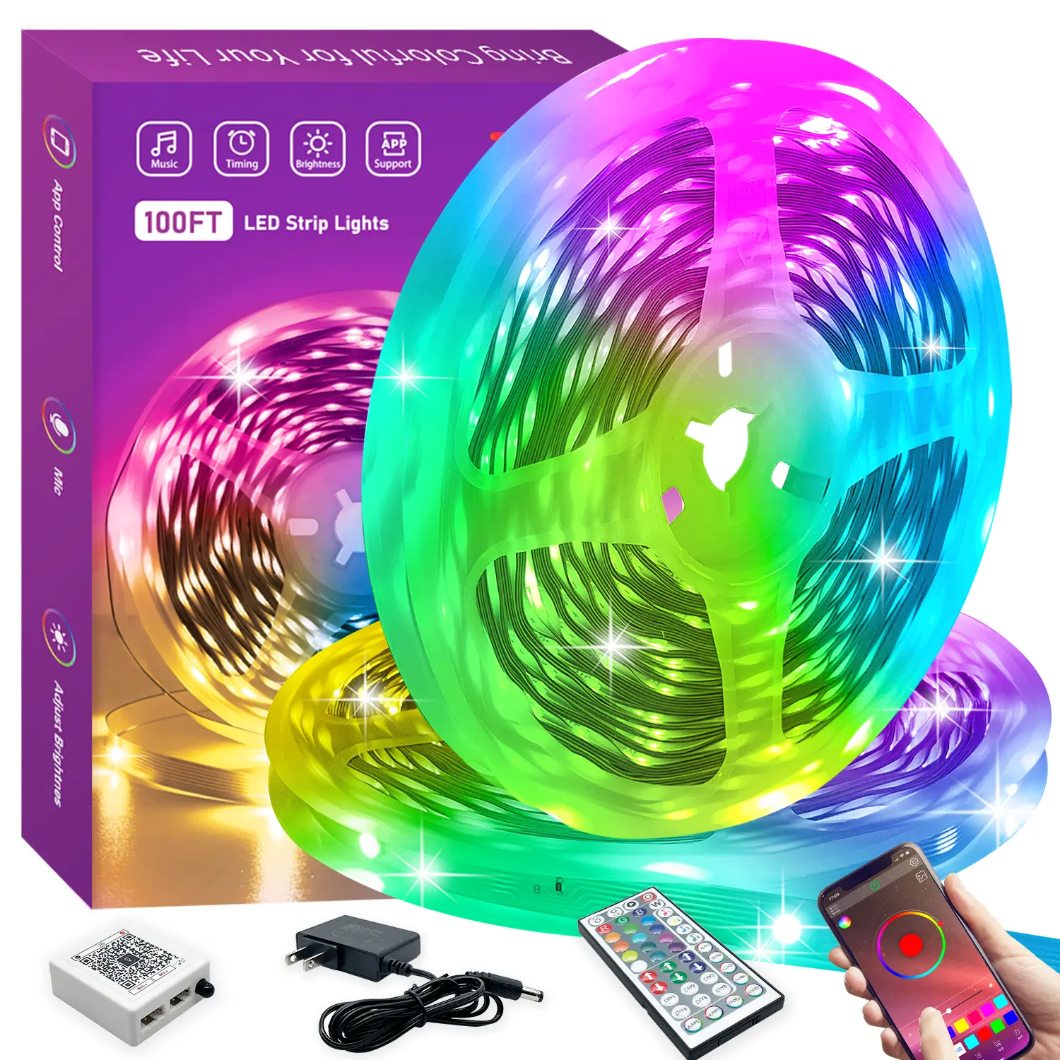 KEXU RGB LED Strip Lights - Music Sync, Color Changing, Remote & Smart APP Control, Lights for Bedroom, Colorful LED Strips, Home Decor, Cool Tech Gadget