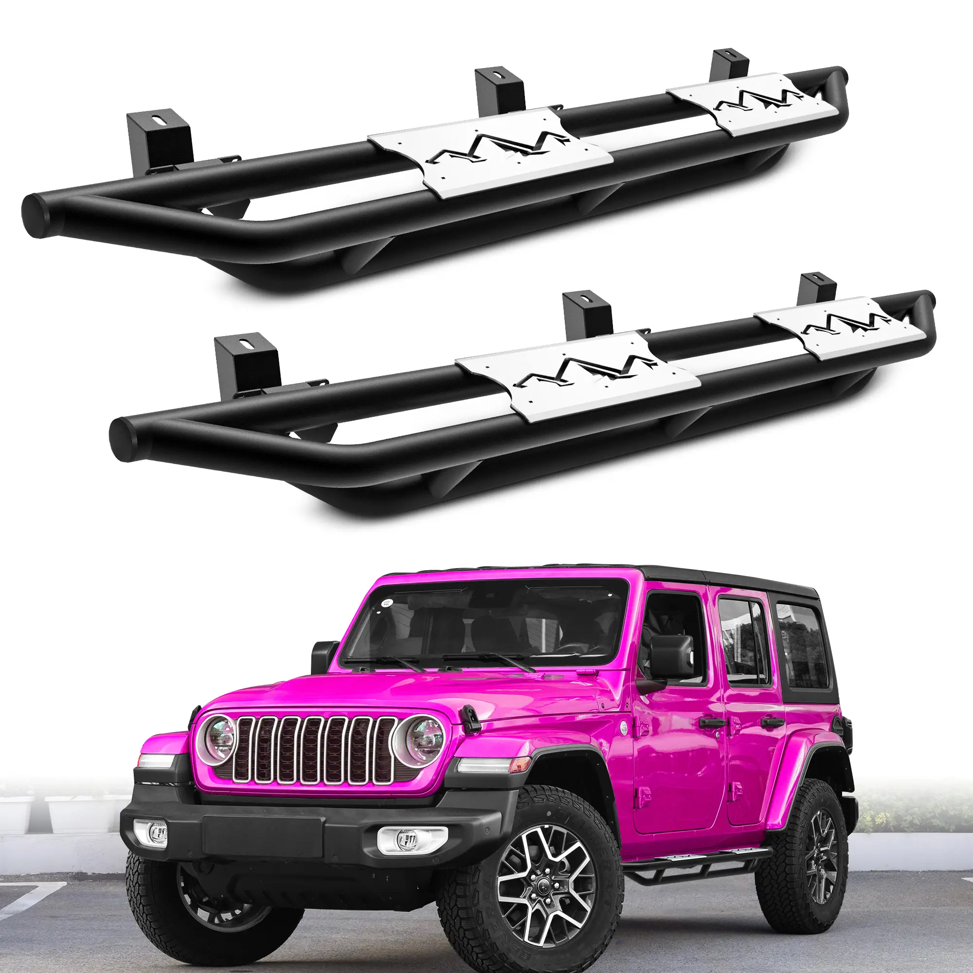 MONOKING Heavy-Duty Carbon Steel Running Boards, Drop-Down Side Steps with 2-Step Design & Slip-Resistant Treads for 2018-2026 Wrangler JL 4-Door, Easy Access Auto Exterior Accessory