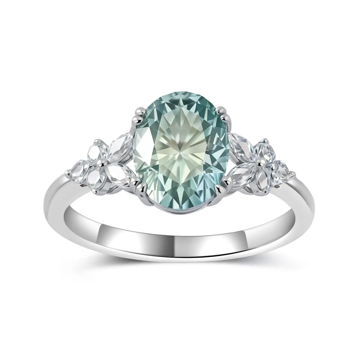 S925 Silver 3CT Oval Blue-Green Moissanite Women’s Ring