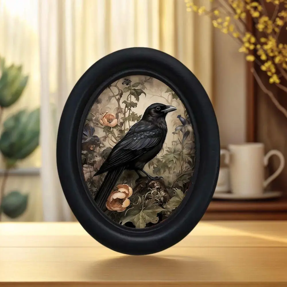3D Vintage Crow Wall Art Room Wall Decor Unique Artwork in Floral Design, Flowers Wooden Decor Wall Hanging 5.25x4.16 Inches, Handmade for Halloween Christmas Thanksgiving