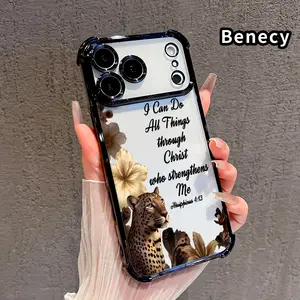 Phone Case Compatible with iPhone 17 Pro Max 16 15 Plus Air 14 13 12 11 E Leopard, Flowers, Faith Pattern Four Corner Drop Resistant Electroplated Transparent TPU Soft Trendy Cover