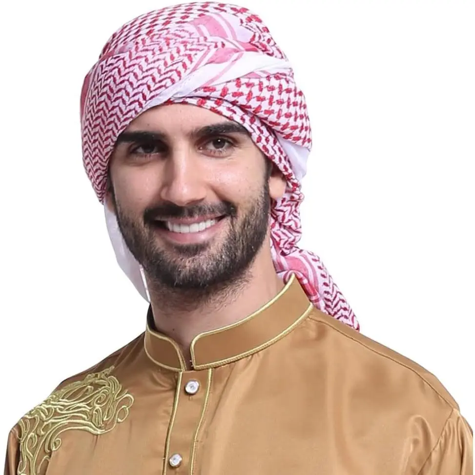 Men Arab Shemagh Kaffiyeh Headscarf Muslim Hijab Headband Dubai Turban Cap Shawl Headwrap Middle East Arafat Scarf