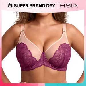 HSIA Blossom Vibrant Colors Unlined Plus Size Lace Sheer Mesh Underwire Full Coverage Bra for Women Bra Non Padded Bra Minimizer Bra Lifting Support Daily Large Bust Bras Lightweight Breathable Comfort Brassiere