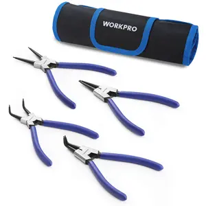 #Summervibes WORKPRO 4-Count Snap Ring Pliers Set, 7-Inch Internal and External Circlip Pliers Kit with Straight and Bent Jaw, For Ring Remover Retaining, Storage Pouch Included, Father's Day Gifts