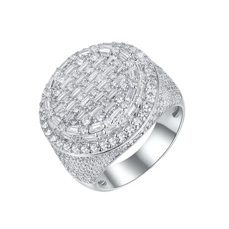 Moissanite D/VVS1 Iced-Out Baguette, Men’s Ring – 18K White Gold Vermeil on 925 Silver，GRA Certified