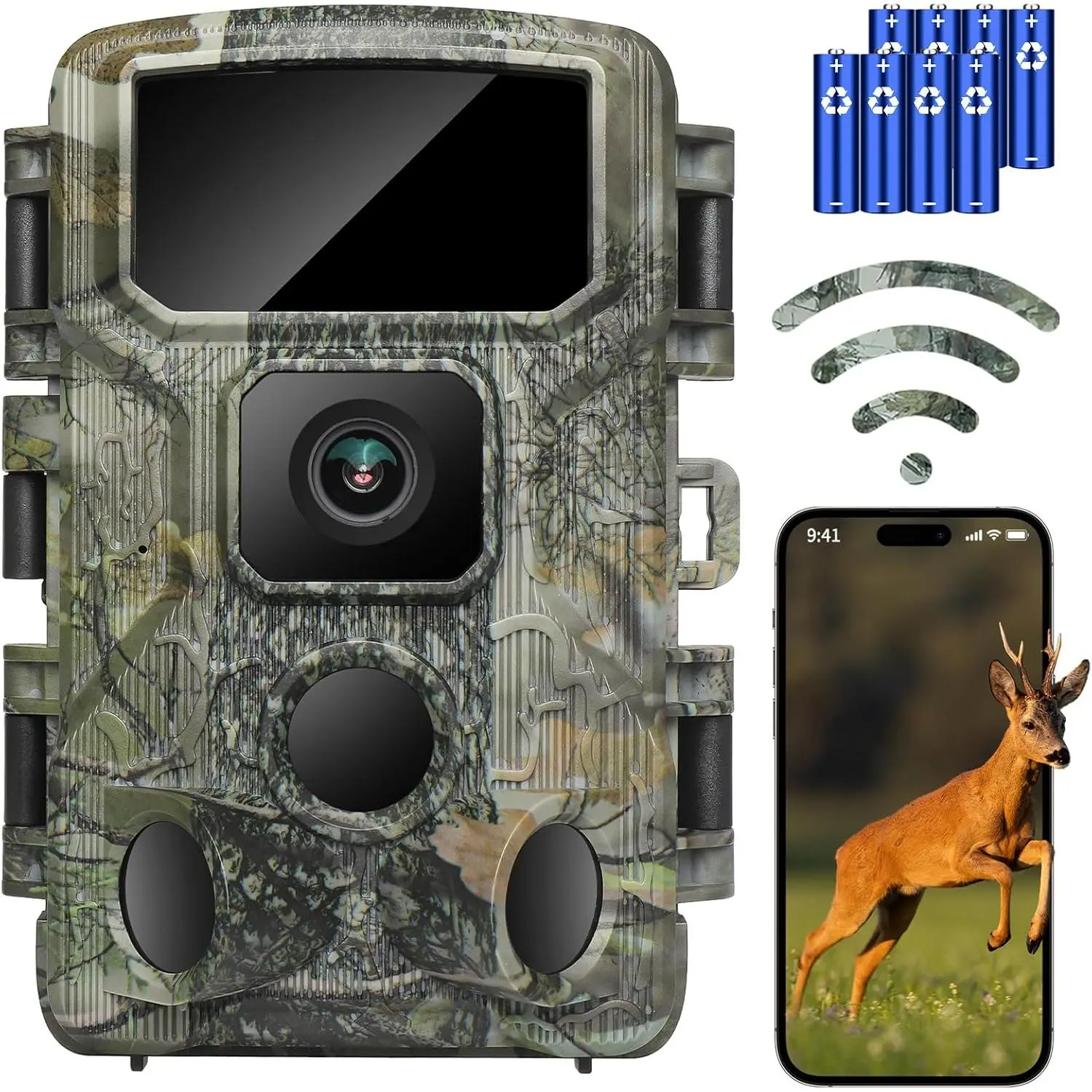 Trail Camera 4K 64MP WiFi Bluetooth Game Camera, Night Vision Wildlife Hunting Camera, 0.1s Trigger Motion Activated, IP67 Waterproof, 130° Wide Angle for Deer & Farm Security