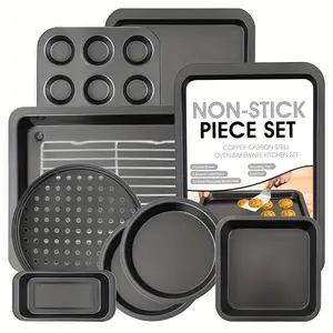 10-Piece Commercial-Grade Carbon Steel Bakeware Set Black Non-Stick Essential Kitchen Gift Set for Baking Professionals Enthusiasts Cooking Tools Cooking Utensils