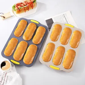 1 Piece Silicone 6 Cavity Bread Pan, Non-stick Heat Resistant Bread Pan, Homemade Bread Pan, Baking Tools, Silicone Baking Mold for Hot Dog Bread, Silicone Loaf Molds, Silicone Molds