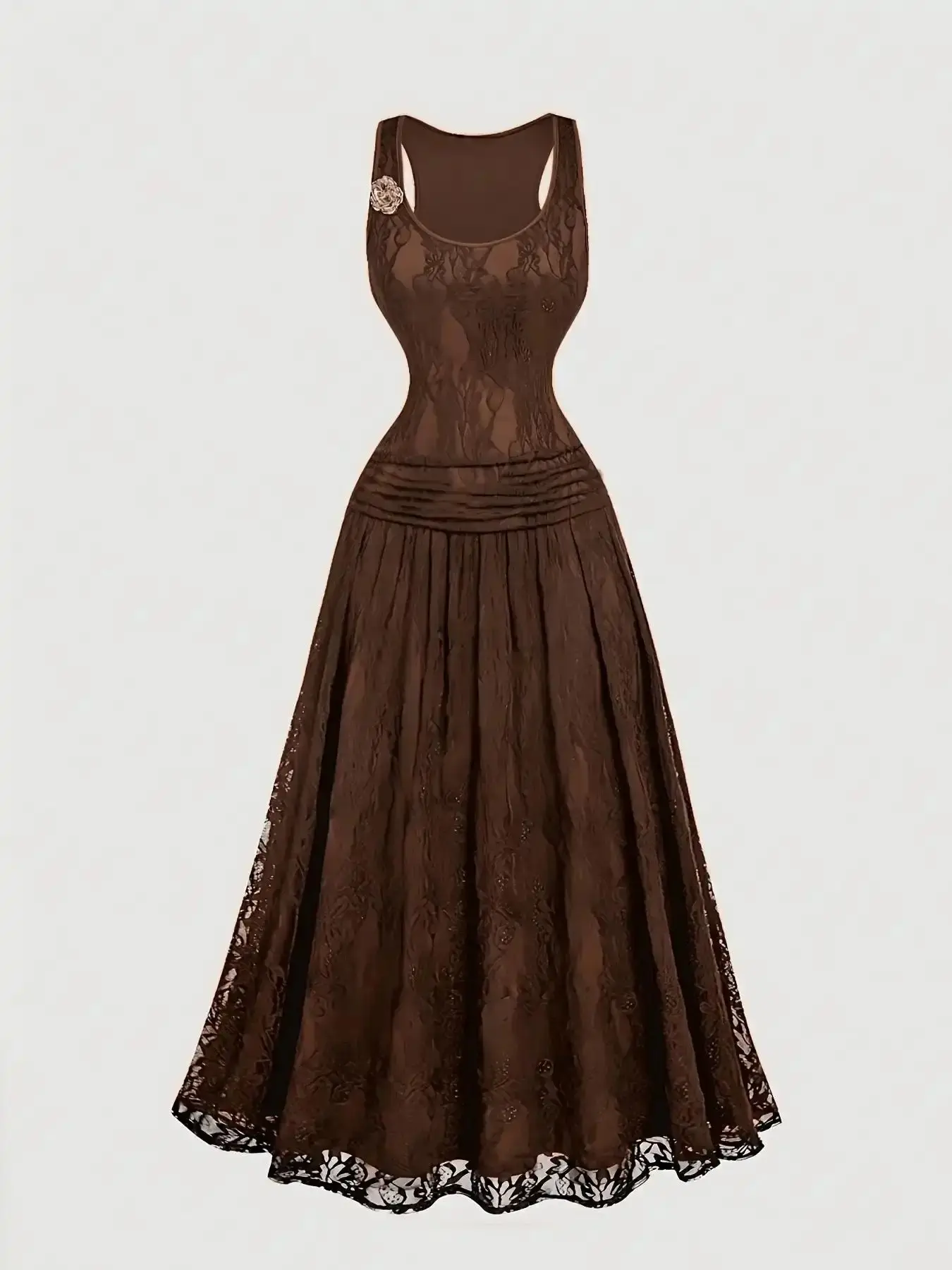 Elegant Lace Sleeveless Dress, Vintage Victorian Style, Halloween Costume, Party Gown, Evening with Pin and Ribbon slim fit formal wear polished go to trending now everyday essential