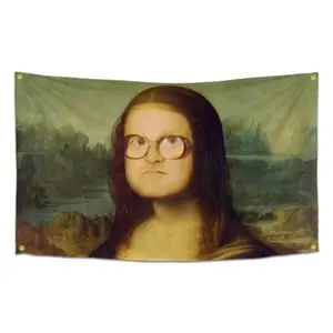 Tapestry  Mona Lisa Flag Funny Poster Tapestry Durable Man Cave Wall Flag Pop Art Home Decoration 3x5 Feet Banner with 4 Brass Grommets