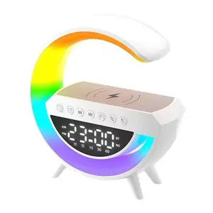 Desk Table BT-3401 Alarm Clock Smart Light RGB Atmosphere Lamps Night LED Wireless Charger Bluetooth Speaker Ser Bedroom Decoration Lightweight And Portable Audio Smartphone