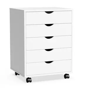 5 Drawer Wood File Cabinet with Wheels Filing Cabinet for Home Office Rolling File Cabinet Organizer Mobile Office Storage Drawer Chest