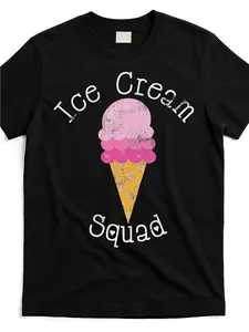 Ice Cream Squad Graphic T-Shirt Black Street Trending Style Unisex Tee with Bold Ice Cream Cone Design Short Sleeve Round Neck Casual Top for Men & Women Machine Washable Ice Cream TComfortable Tee Graphic Print Shirt AllSeason Tee for Everyday