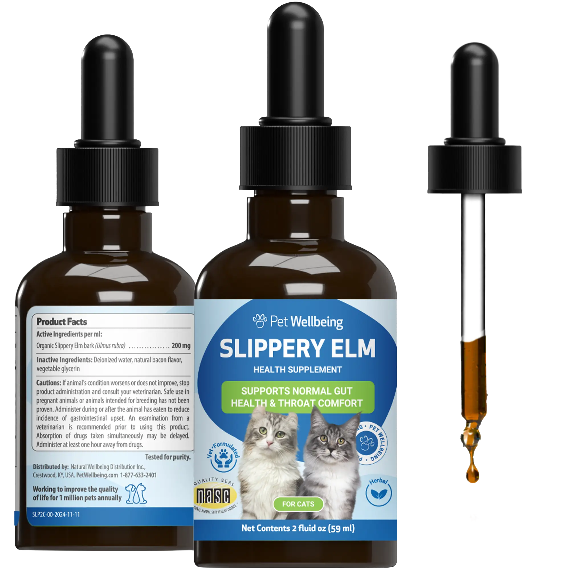 Pet Wellbeing Slippery Elm for Cats - Vet-Formulated Dual Digestive & Throat Support - Organic Pure Single Herb Extract - Holistic Soothing Cat Supplement -  Liquid Formula