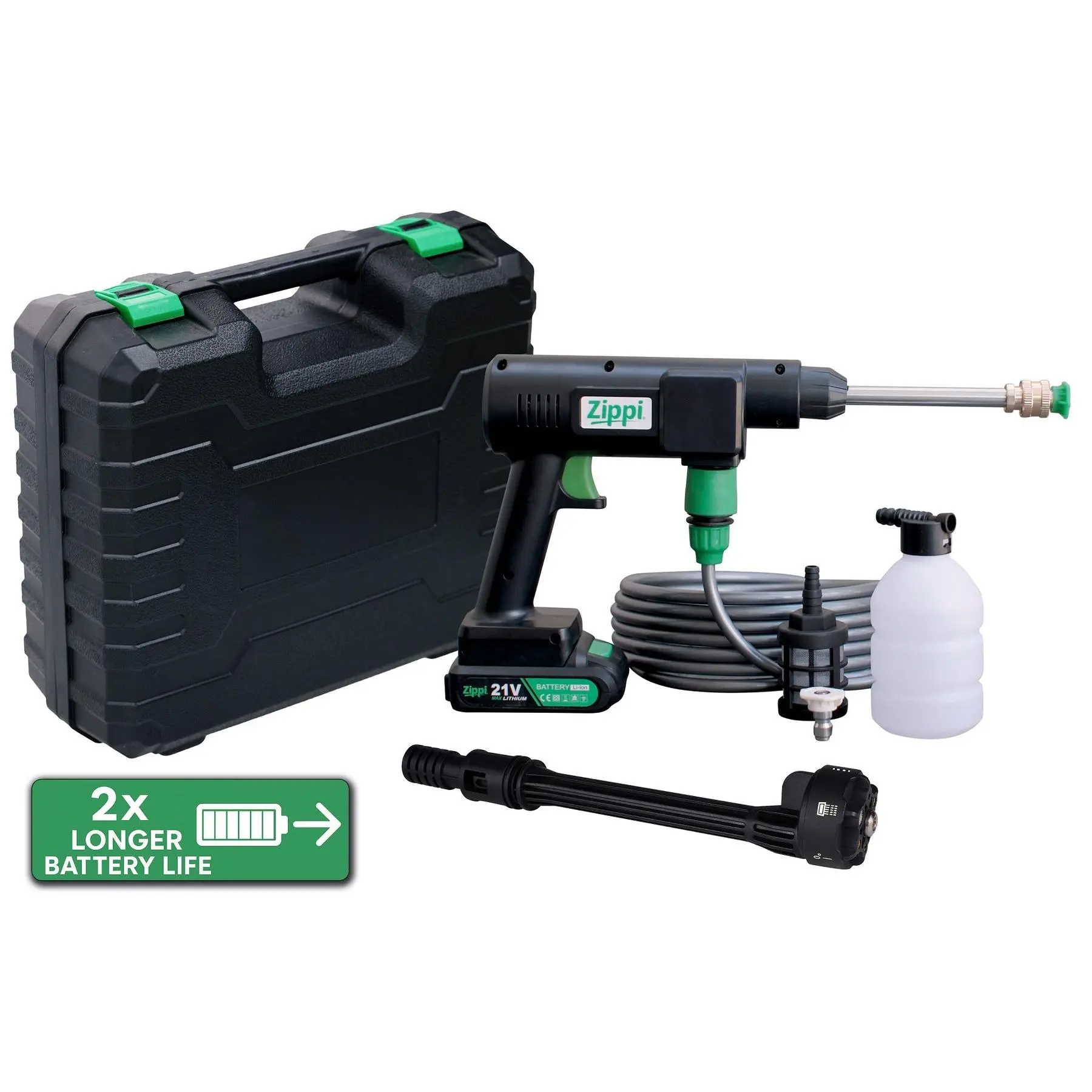 Zippi HydroCleaner High-Pressure Water Gun with Foam Soap Bottle & 2x Longer Battery Life for Effortless Car, Patio, Driveway Cleaning