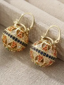 Fashion Boho Style Multicolor Hollow Round Pendant Earrings, Zinc Alloy Material, Round Ball Design, Jewelry Design, Perfect Gift for Daily Wear & Weddings, Statement Earrings, Versatile Earrings