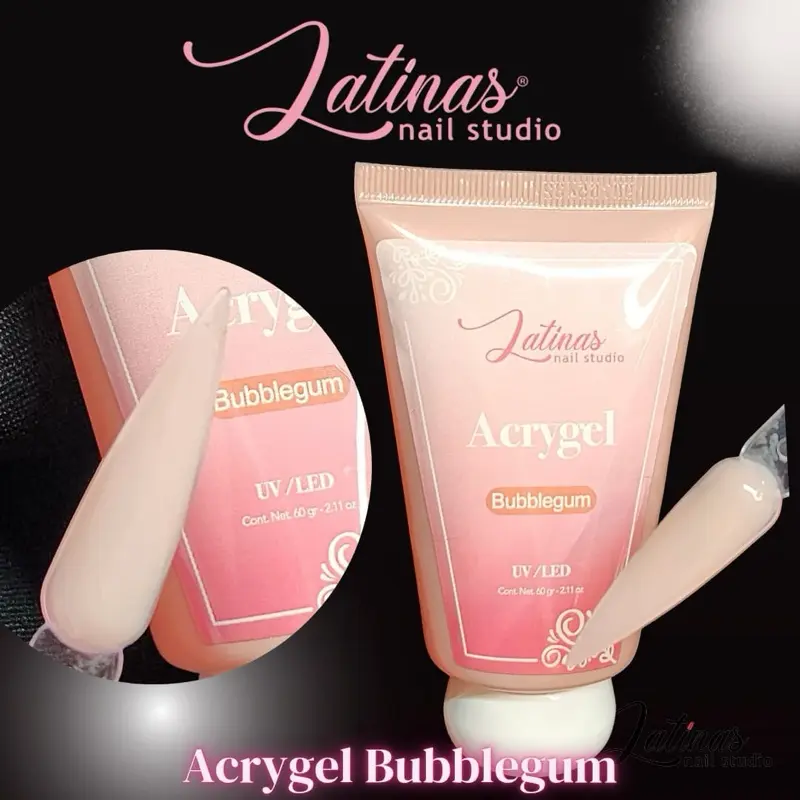 Latinas Nail Studio Acrygel Bubblegum Poly Gel 60g Pink Nude Builder Gel for Beginner & Professional Nail Art Salon DIY at Home Non-Toxic Glossy Finish