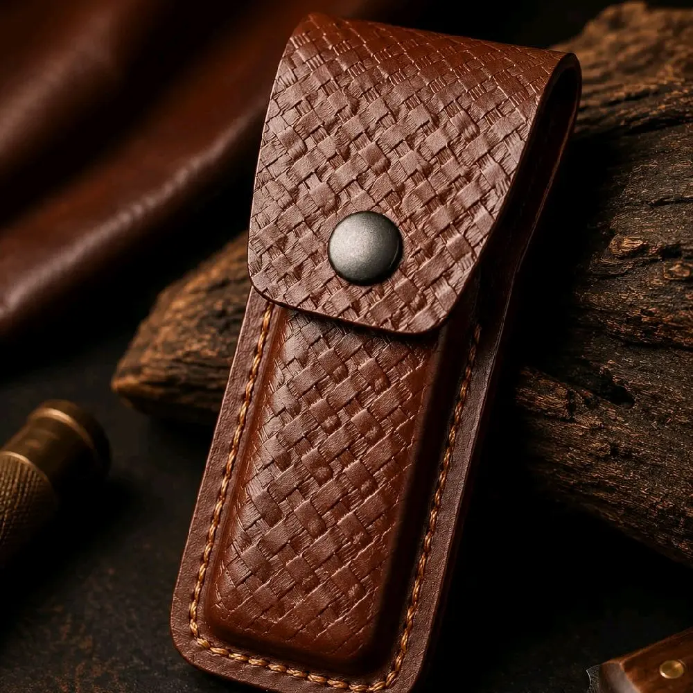 Premium Leather Knife 4.5 and 5 inch Holster with Belt Buckle - Holding Sheath for Pocket Knives, Folding Knife Compact Draw EDC Knife Holster, Brown Kitchen Storage