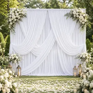 6-Pack Synthetic Hanging Wrinkle-Free Polyester White Backdrop Curtain Set, 5x7ft/5x10ft Fabric Panels for Photo Booth Backgrounds, Wedding Event Decor, Home Supplies