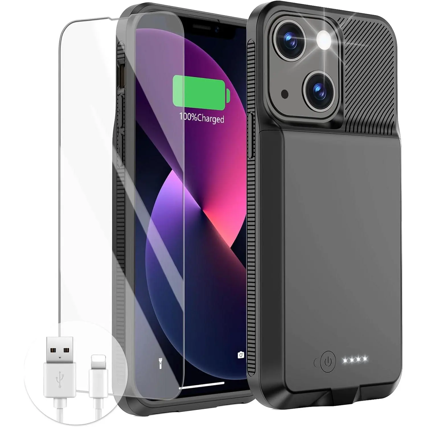 Case for iPhone 13/13 Pro/14/14 Pro, Charg Case 7000mAh Rechargeable Ultra-Slim Anti-Fall Protection Extended Charger Cover for iPhone 14/14Pro/13/13 Pro  Case 6.1" Black