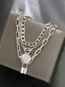 Women's Fashion Alloy Pendant Necklace Set, Round Disc Design, Simple Style Jewelry for Women, Dainty Layering Jewelry, Perfect Gift Idea, Multilayer Necklace, Trendy Fashionable Accessories