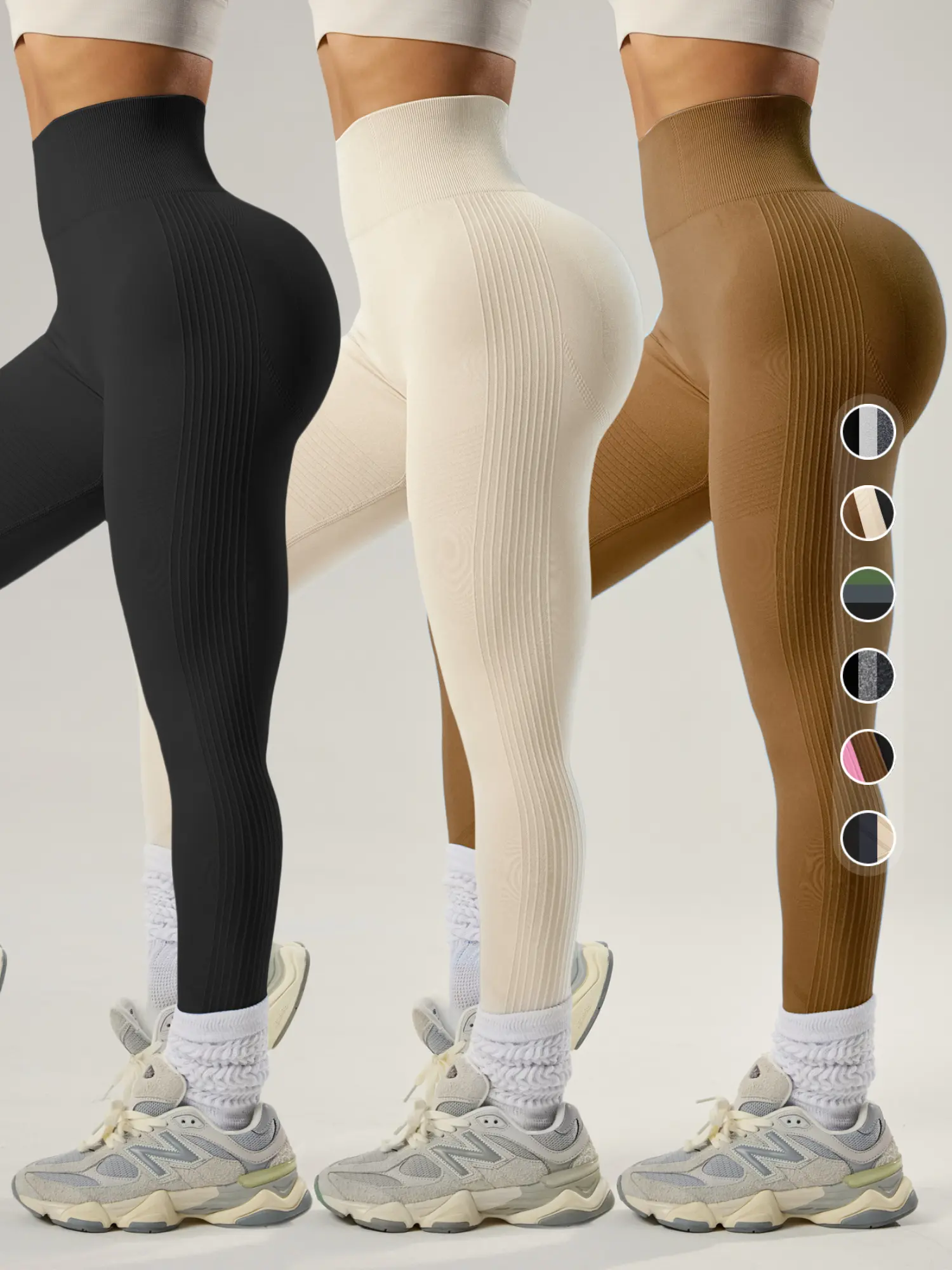 Women's Solid High Waist Sports Leggings, Fitness Pants, High Stretch Seamless Skinny Pants, High Rise Tummy Control Sporty Yoga Leggings, Ladies Spor