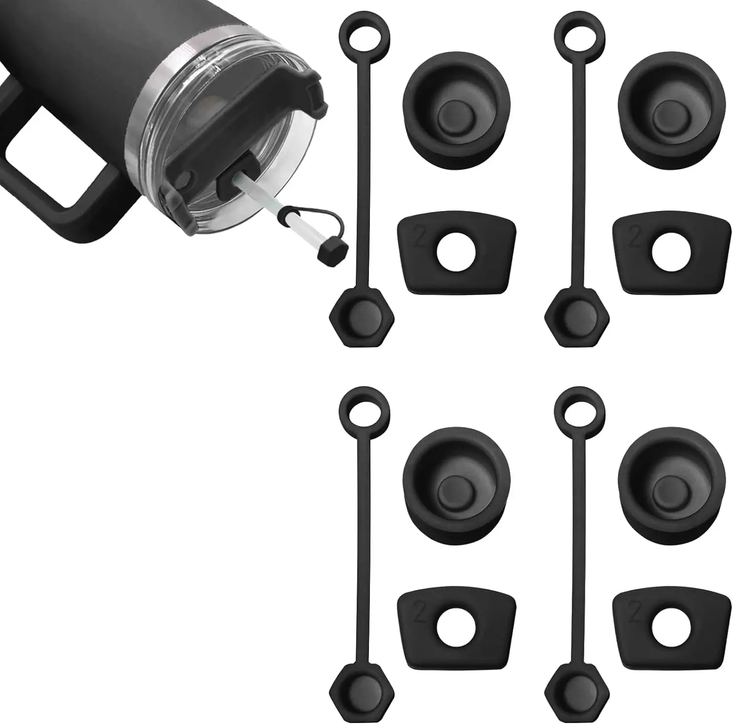 4 Set Spill Stopper for Cup 2.0 40oz/ 30oz Accessories, Silicone Leak Proof Kit of Stanley Tumbler Accessories with 4 Straw Cover Cap,4 Square Leak Stopper, 4 Round Stopper, Black Drinkware Stylish