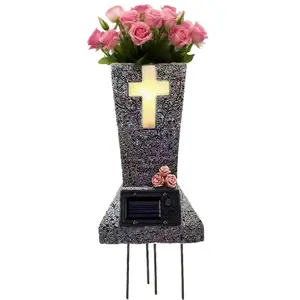 Cemetary Vase Solar Cemetery Grave Vase with LED Cemetery Vases for Grave with Spikes Decorations for Cemetery Grave Flower Holder for Loss of Loved One