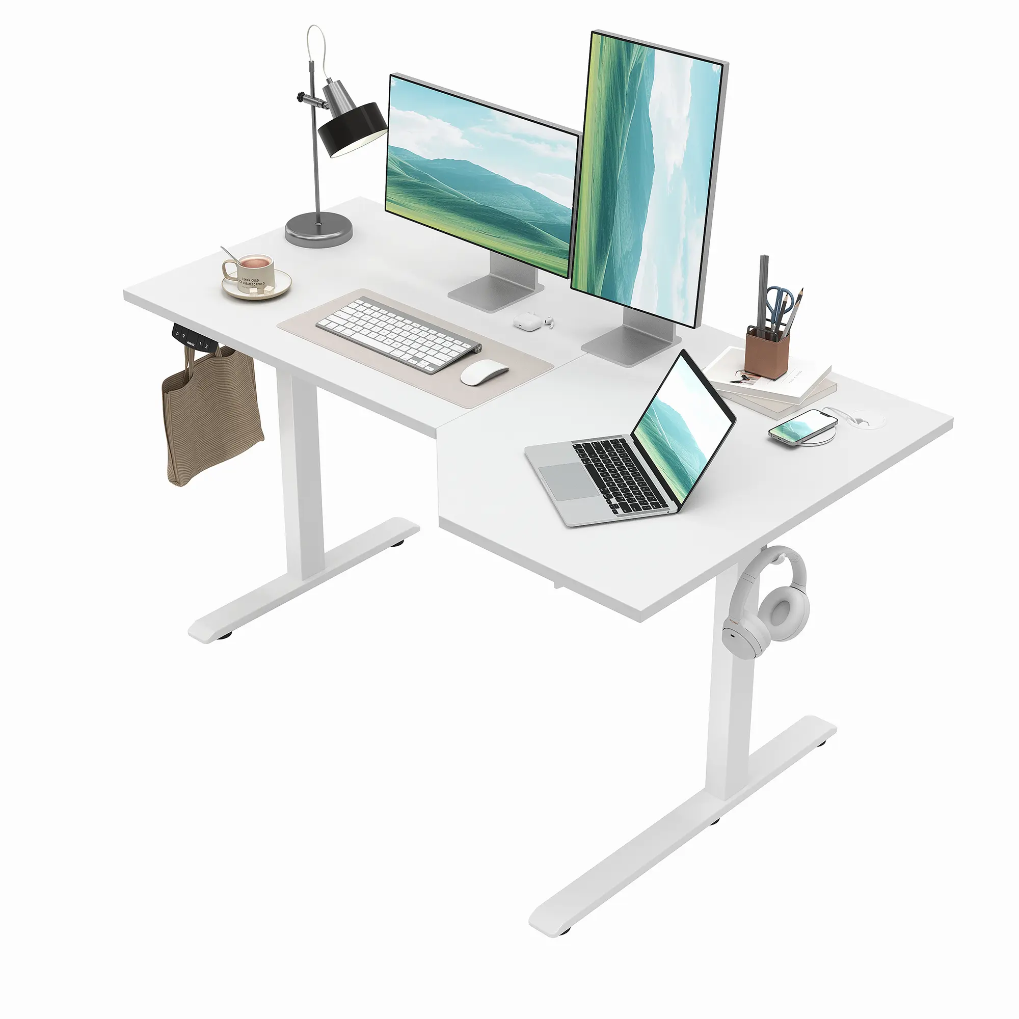 Agilestic 55.1 Inch /59 inch Electric L-Shaped Height Adjustable Standing Desk Sit to Stand Corner Desk with Memory Presets and Hooks Ergonomic Home Office Computer Desk for Workstations,Gaming Desks Gifts for Men and Women,White/Black/Rustic Brown summer
