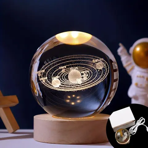 3D Laser Engraved Cosmic Crystal Ball Illuminated Plaque, Saturn-Moon Galaxy Pattern, USB-Powered LED Decoration Lamp, Ambiance Light, Atmosphere Night Light, Decorative Atmosphere Lamp, Desktop Home Decor, Christmas Gift