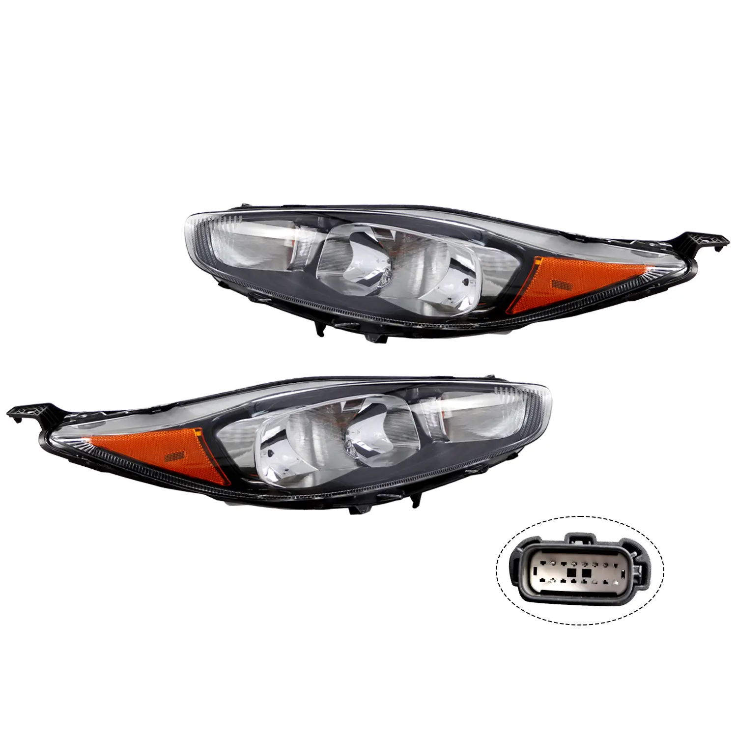 Nakkaa Halogen Headlights with Bulbs - 1 Pair (2 Pcs) Fit for 2014-2019 Ford Fiesta SE, ST Sedan & Hatchback, Left & Right Headlamps, Waterproof, Direct Replace, Front Lighting, Front Light, H1/H11 Bulbs, High/Low/Turn